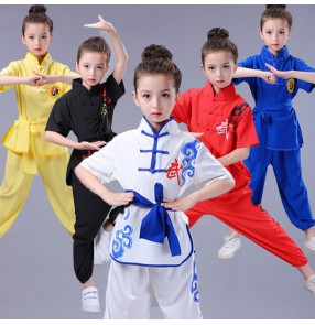 kids Chinese folk Traditional dragon Wushu Costumes Martial Arts Uniforms Kung Fu Suit Boys Girls Stage Performance tai chi Top and Pants