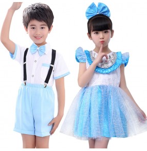 Kids jazz dance dresses for boys flower girls modern dance singers princess dancers school competition chorus school performance outfits