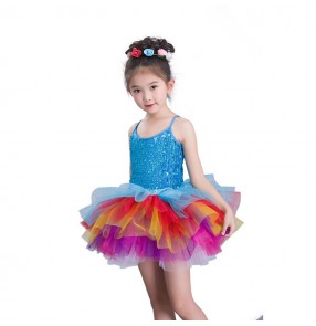 Kids jazz dance dresses rainbow colored princess stage performance modern dance jazz singers cosplay dresses