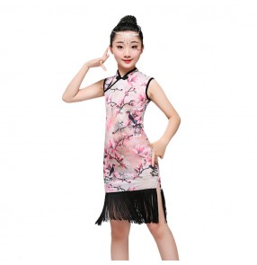 Kids latin dresses competition china style pattern stage performance professional competition salsa chacha rumba dance cheongsam dance dresses