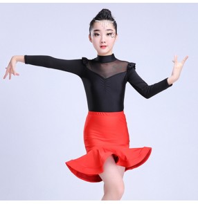 Kids latin dresses girls competition stage performance salsa rumba chacha dancing tops and skirts