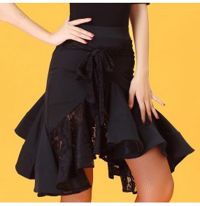 Lace black latin skirts competition for women female stage performance professional rumba chacha salsa samba dance skirts