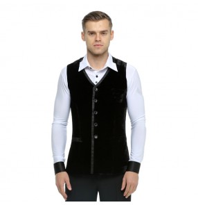 Men's velvet latin vests for female black color competition stage performance ballroom tango chacha jive waltz dancing waistcoats