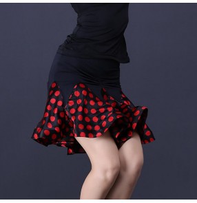 Red polka dot latin skirts for women's female competition stage performance salsa chacha rumba dancing skirts