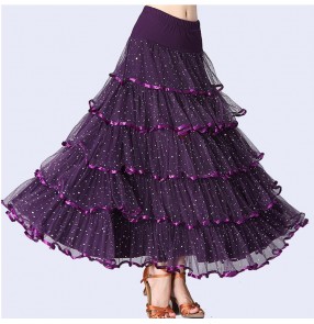 Women's ballroom dance skirts red black green purple competition stage performance professional waltz tango dancing skirts