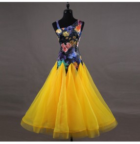 Women's ballroom dresses female long length competition flamenco waltz tango floral performance long dresses