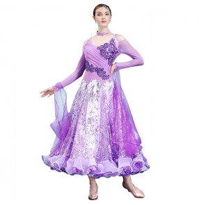 Women's ballroom dresses female violet blue red competition standard stage performance waltz tango  long dresses