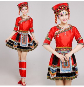 Women's chinese folk dance costumes minority ancient traditional miao hmong performance photos drama cosplay dresses