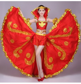 Women's flamenco Spanish bull dance outfits red royal blue stage performance ballroom opening singer dancing dresses