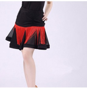 Women's fringes latin dance skirts competition stage performance professional salsa chacha rumba dancing skirt