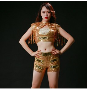 Women's jazz dance outfits gold paillette modern dance stage performance show party photos cosplay singers dancers competition costumes 