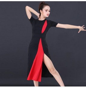 Women's latin dresses black and red competition stage performance professional exercises rumba salsa chacha long dresses