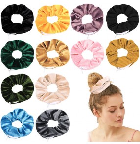 10PCS elastic hair band scrunchies velvet hair loop with zipper hair accessories for women