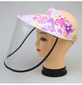 2pcs Anti-spray saliva direct splash floral visor cap with clear face shield anti-uv outdoor summer protective sun hat for women