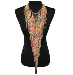 2PCS Bohemian personality body necklace long beaded tassel necklace ethnic performance evening party jewelry for female