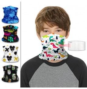 2pcs Reusable children's cartoon face masks for kids sports riding magic turban can put carbon filter pm 2.5 proof neck scarf anti-uv protective mask