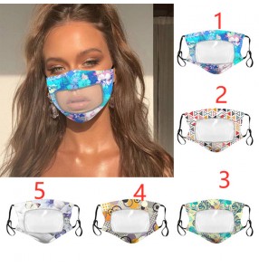 2pcs reusable face masks floral transparent visible mouth masks anti-fog protective lips mouth masks for unisex