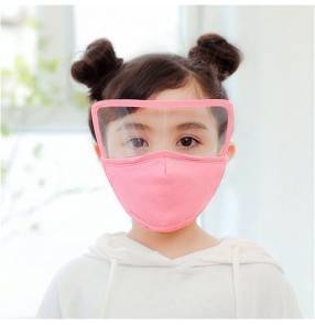 2pcs reusable face masks for kids cartoon bear pattern cotton with clear eye protection shield Pm2.5 proof mouth mask for boys girls