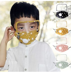 2pcs Reusable face masks for kids cotton cartoon mouth mask eye protection dust pm 2.5 proof clear shield isolation valved mouth mask for boys girls