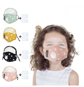2pcs reusable face masks with transparent eye protection shield for kids dust pm2.5 proof protective mouth masks for girls boys