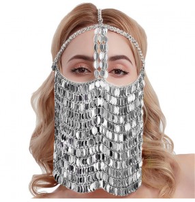 3PCS Bling face masks belly dance Masquerade mask party alloy jewelry stage costume cosplay performance costume metal mask