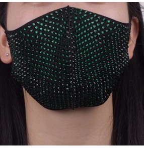 3pcs Dark green rhinestones bling reusable face masks for unisex party photos video shooting night club dance performance protective mouth masks for unisex 