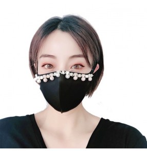 3PCS fashion reusable face masks for women bling glitter beads night club pole outdoor protective mouth mask for female