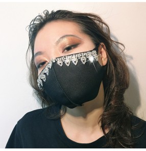 3pcs reusable face masks for unisex rhinestones bling pattern hiphip street dance party photos shooting performance mouth masks for women and men