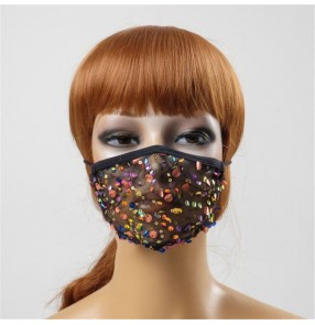 3pcs sequin lace fashion Reusable face masks for women breathable party performance photos shooting bling mouth masks for female