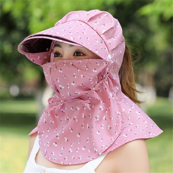 Anti-uv summer sun hat with full face cover mask with face shield neck  guard sun protection riding cycling outdoor sports beach protective visor  cap