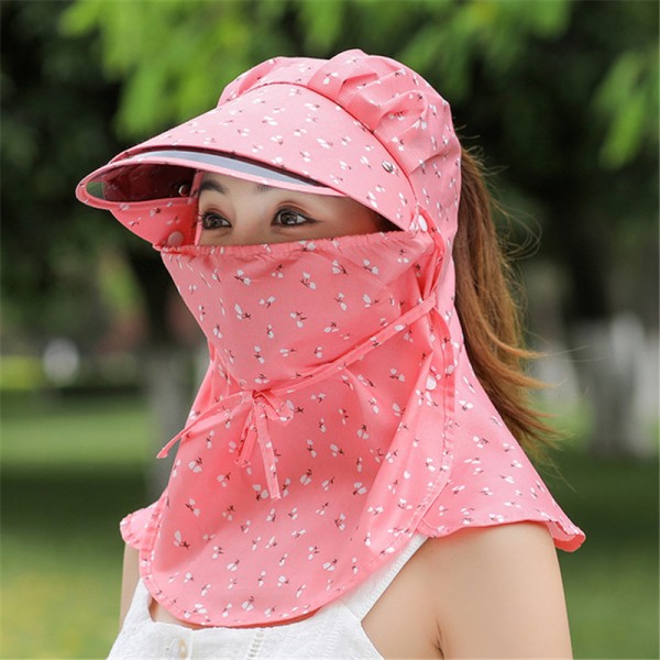 Anti-uv summer sun hat with full face cover mask with face shield