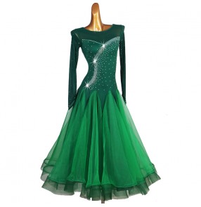 Dark green rhinestones competition ballroom dancing dresses waltz tango dance dress stage performance dresses
