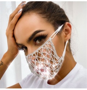 Fashion bling reusable face masks for female night club stage performance party photos shooting rhinestones hollow mouth masks 