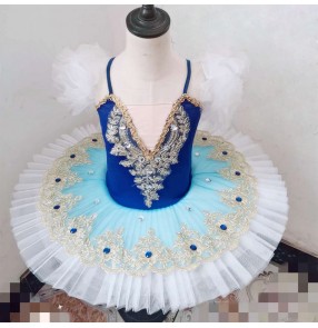 Girls blue ballet dance dress little swan lake stage performance ballerina ballet dance costumes for children 