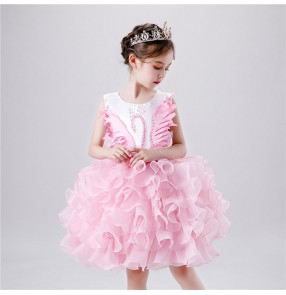 Girls kids princess model show host singers performance dresses jazz swan modern dance dresses for children