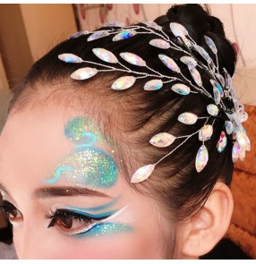 Girls rhinestones glitter headdres stage performance latin dance diamond hair accessories photos video shooting show headdress