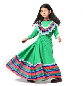 girls Traditional Mexican folk dance dress big swing skirt for kids stage performance costume