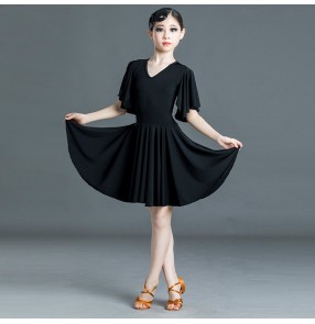 Kids black latin dance costumes for girls competition stage performance latin dance dress salsa dance dress 