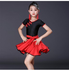 Kids black with red chinese dress latin dance dress stage performance salsa chacha dance dress latin dance costumes for girls