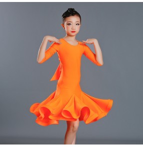 Kids orange black purple competition latin dance dresses salsa chacha dance dress modern dance costumes for children