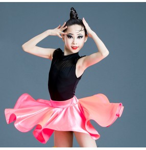 Kids pink red white latin dance dresses modern dance latin costume for girls stage performance salsa chacha dance dress