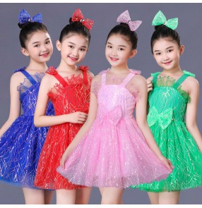 Kids sequins modern dance jazz dance dress chorus stage performance model show princess ballet dress for girls