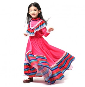 Mexican girl swing long skirt national dance costume hot pink children's Day of the Dead party performance game costume