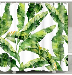 Nordic green leaves printed shower curtain waterproof bathroom curtains 