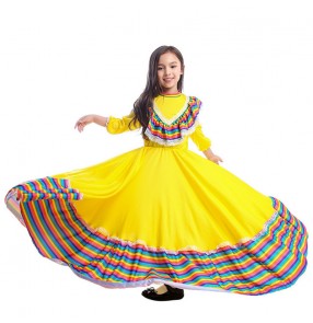 Traditional Mexican girl swinging long skirt ethnic dance costumes for kids dead party performance game costumes for children