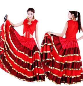 Women's flamenco dance skirts red ballroom spanish bull paso doble dance dance skirts for female