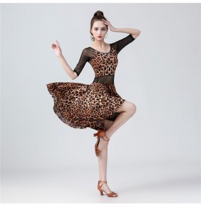 Women's leopard black latin dance dress stage performance modern dance salsa chacha dance dress