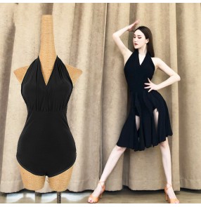 Women's v neck latin dance bodysuits ballroom salsa chacha sleeveless exersies aerobics modern dance leotard tops 