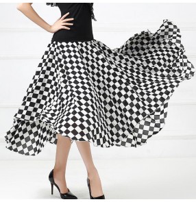 Women's white with black plaid ballroom dancing skirts tango waltz dance skirts for female