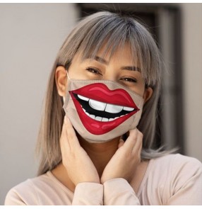 2pcs 3D lip prtinted fashion reusable face masks for unisex outdoor protective mouth mask for women men 